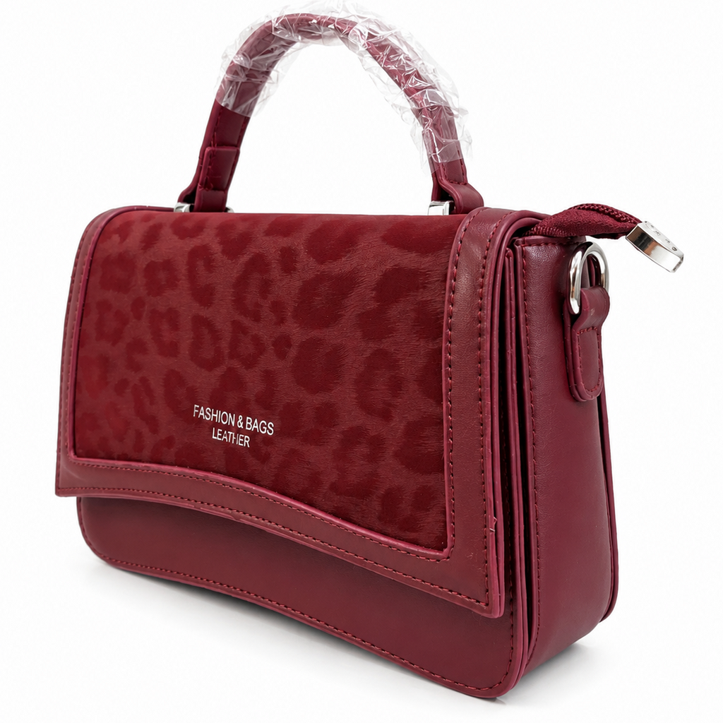 Elegant Burgundy Leopard Print Handbag