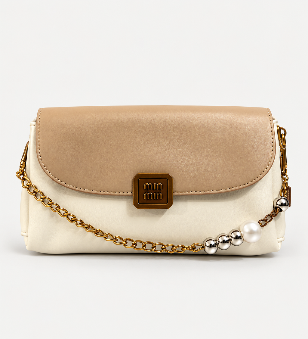 Elegant Two-Tone Beige & Cream Shoulder Bag