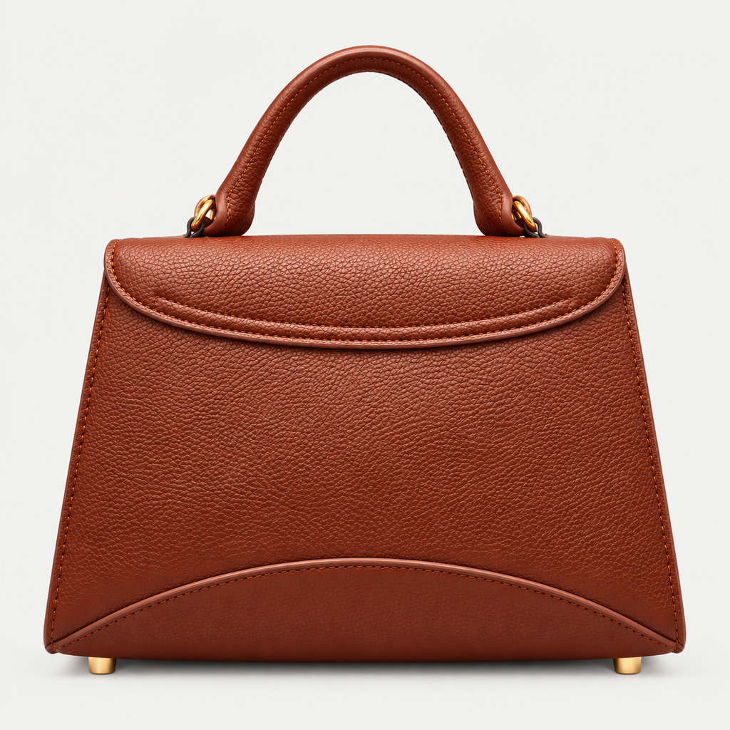 Elegant Textured Brown Structured Handbag