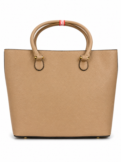 Classic Beige Pebbled Leather Tote Bag – Minimal Everyday Handbag