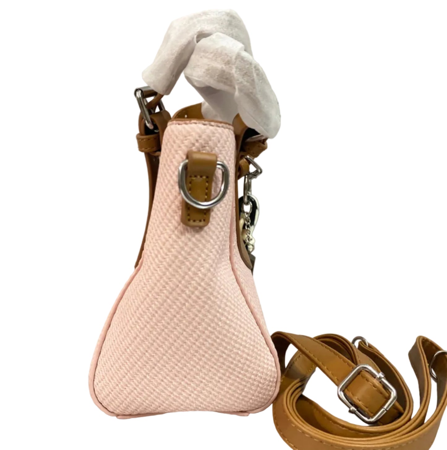 Elegant Pink & Brown Contrast Crossbody Handbag for Women | Premium PU Leather Shoulder Bag