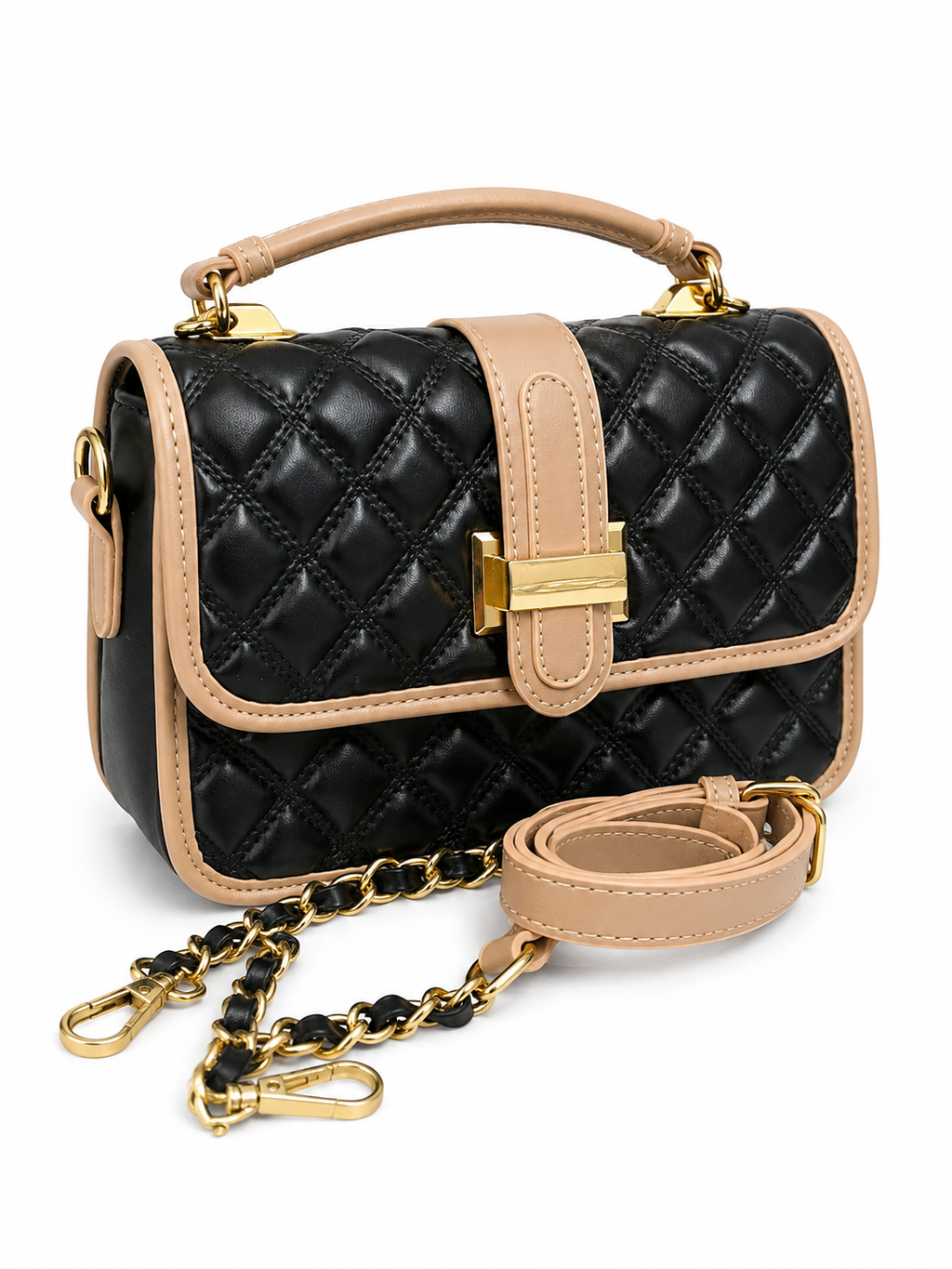 Quilted Black & Beige Luxe Handbag