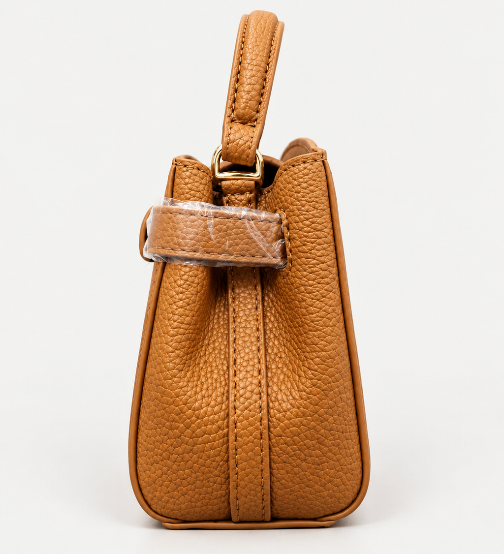 Elegant Tan Structured Handbag  Classic Top Handle