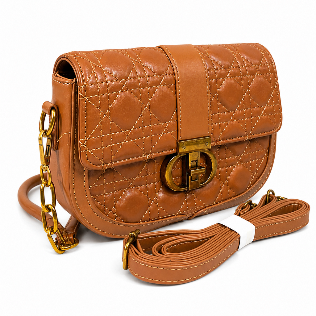 Caramel Quilted Crossbody Bag