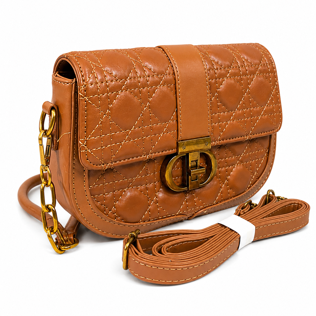 Caramel Quilted Crossbody Bag
