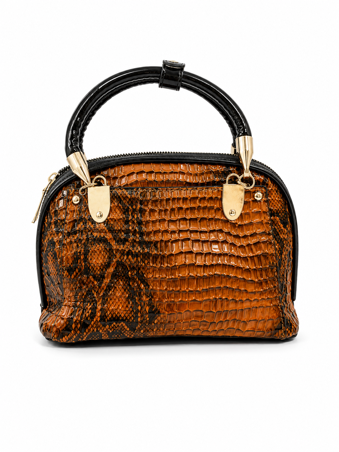 Crocodile Print Luxe Handbag with Gold Hardware