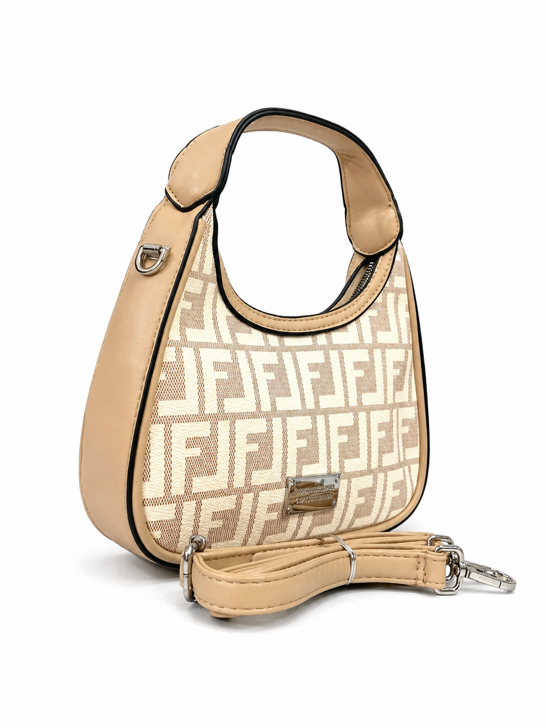 A Elegant Monogram Mini Hobo Handbag with Detachable Strap – Beige