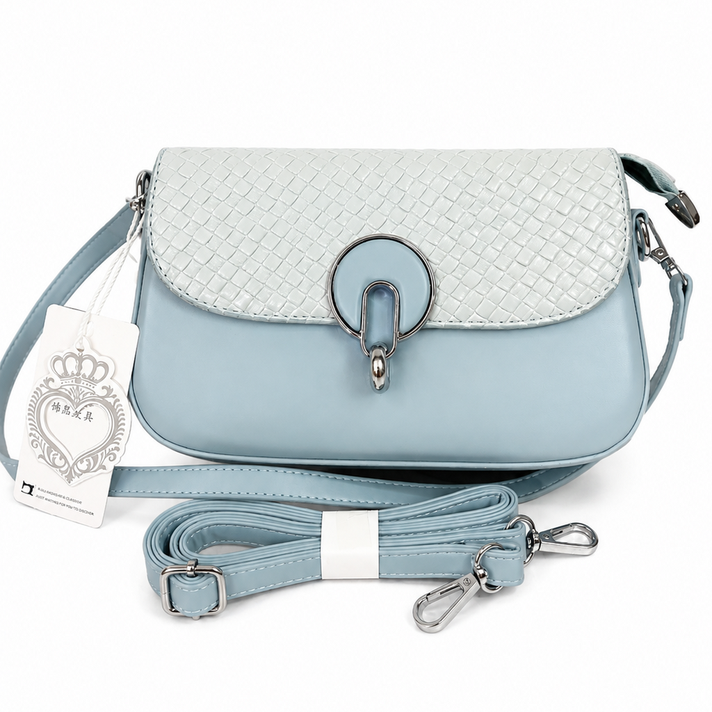 Elegant Baby Blue Woven Flap Crossbody Bag
