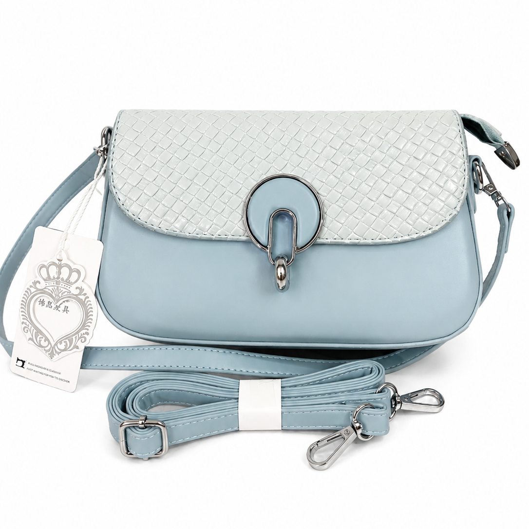 Elegant Baby Blue Woven Flap Crossbody Bag
