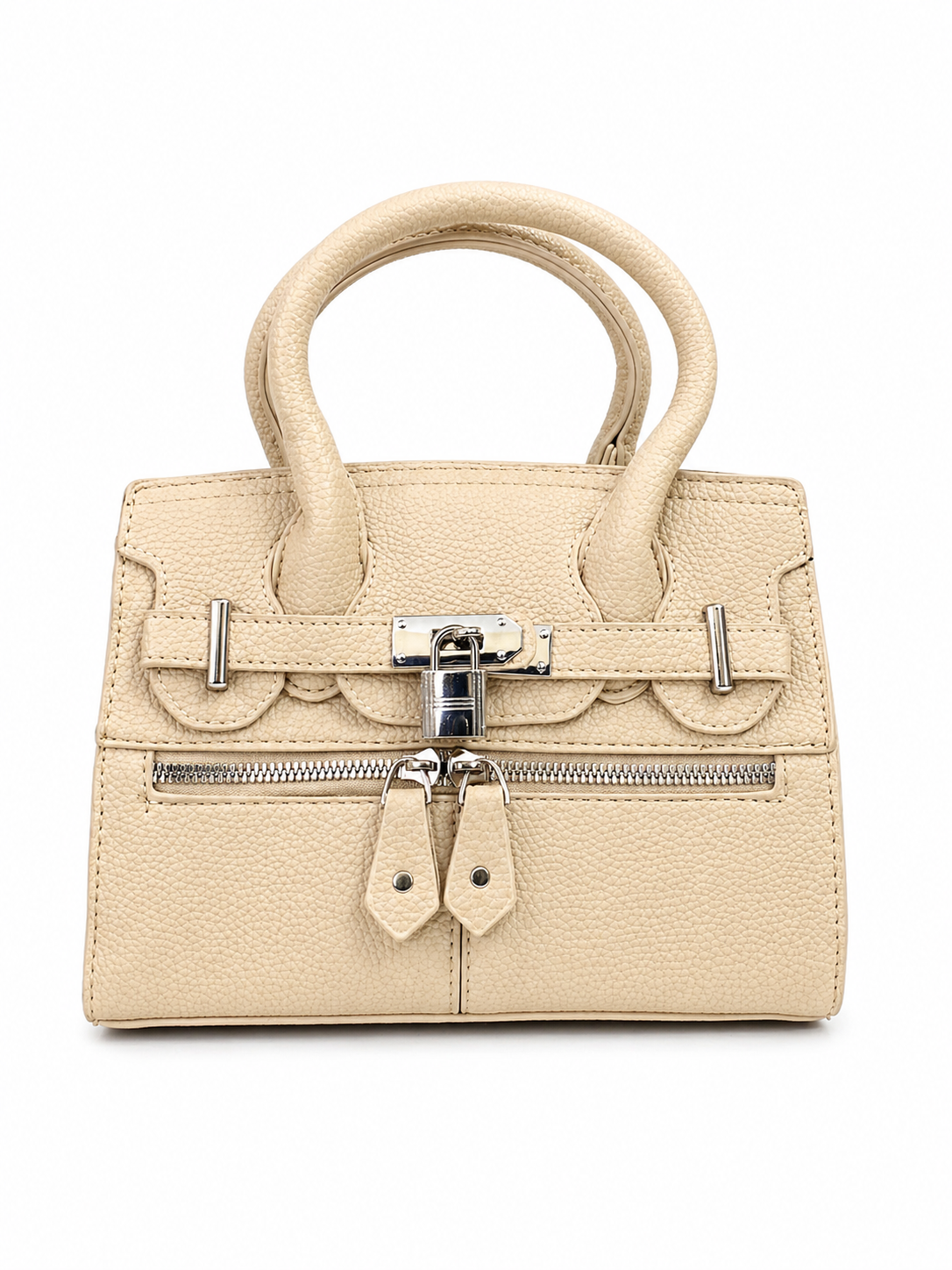 A Elegant Beige Textured Mini Handbag with Detachable Strap