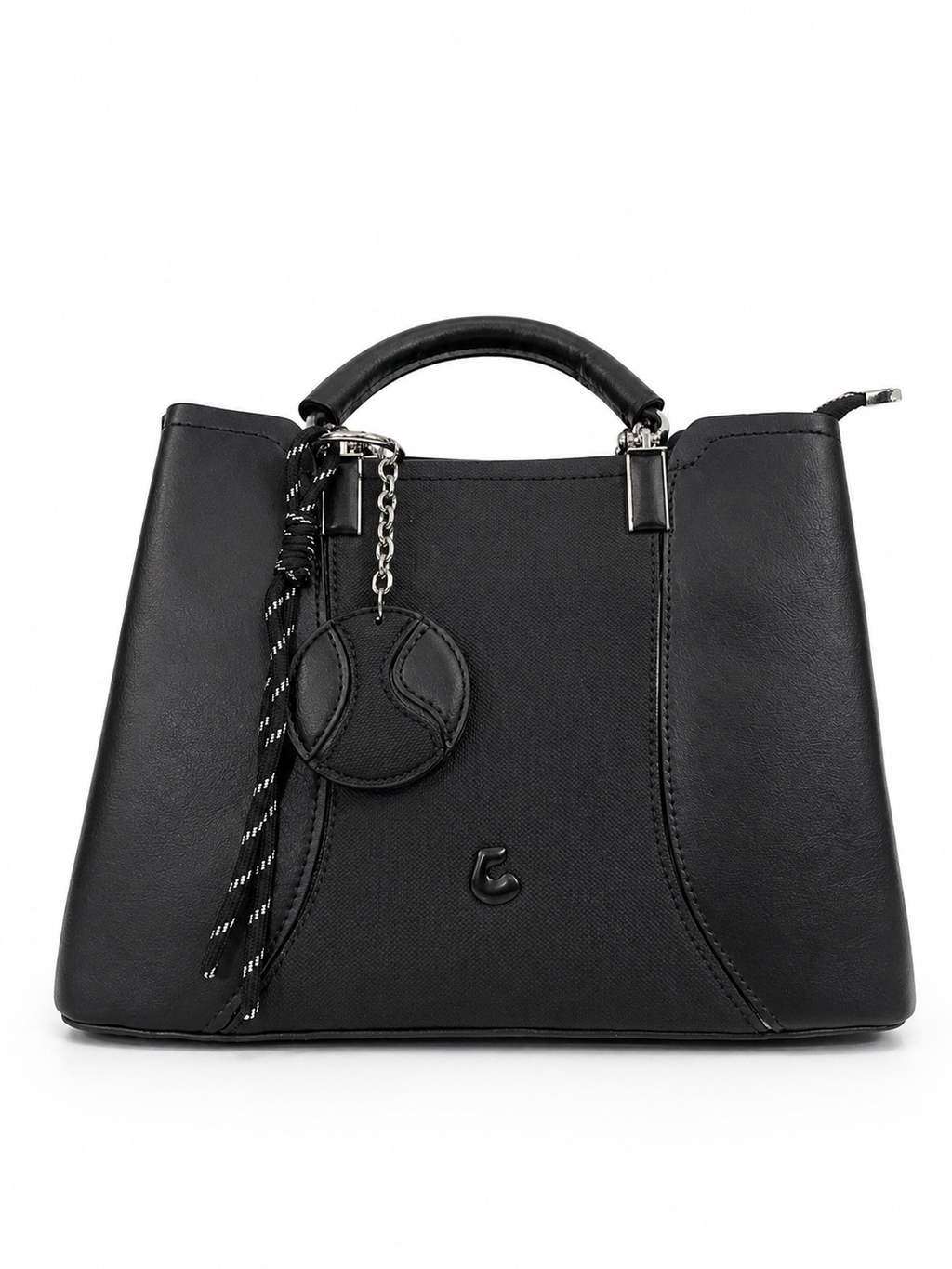 A Elegant Noir Structured Tote Bag – Premium Textured Leather with Chain Charm