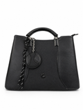 A Elegant Noir Structured Tote Bag – Premium Textured Leather with Chain Charm