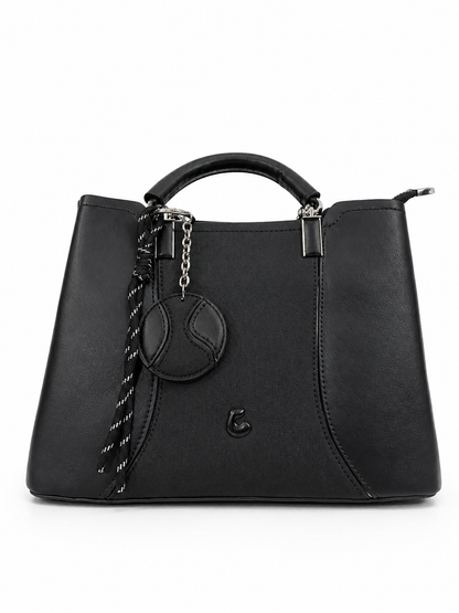 A Elegant Noir Structured Tote Bag – Premium Textured Leather with Chain Charm