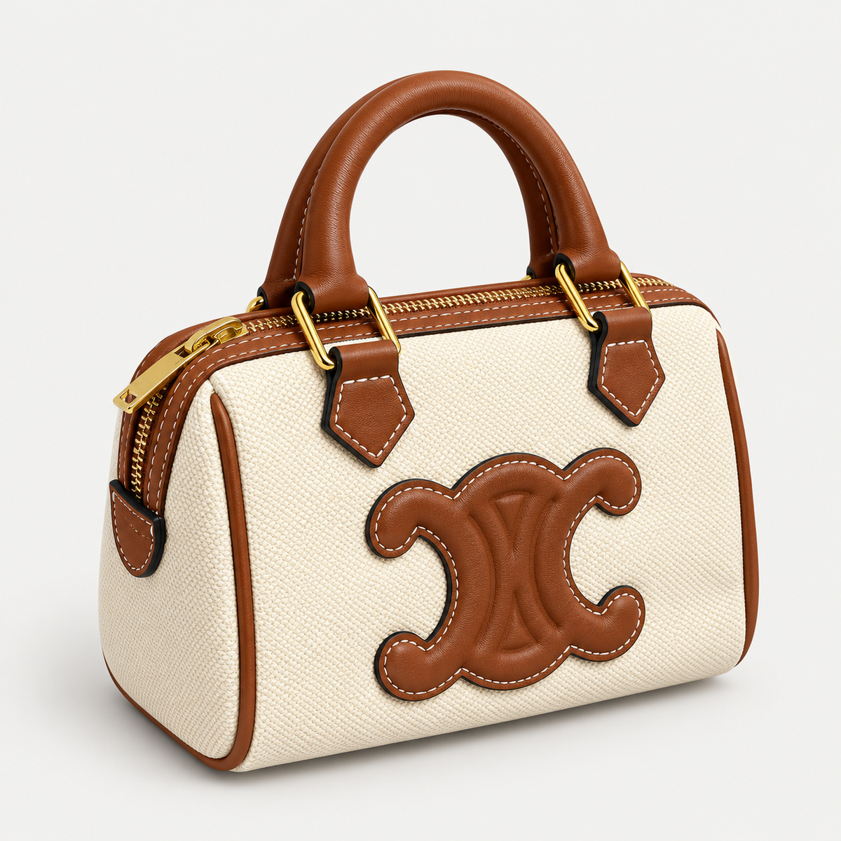 Premium Cream & Brown Canvas Mini Handbag