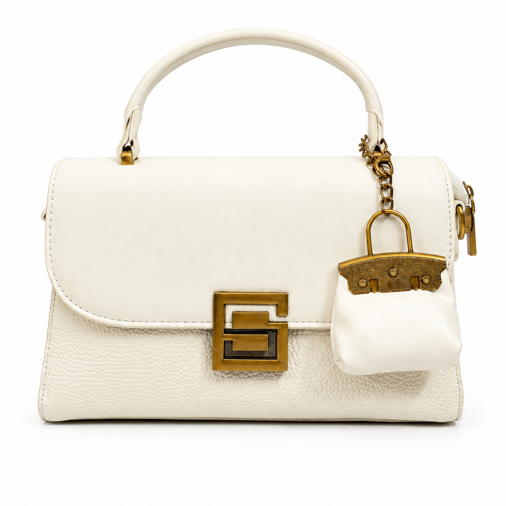 Elegant White Gold-Accent Shoulder Bag