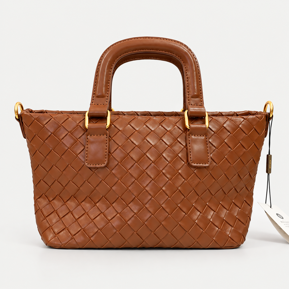 Luxury Woven Brown Leather Tote Handbag