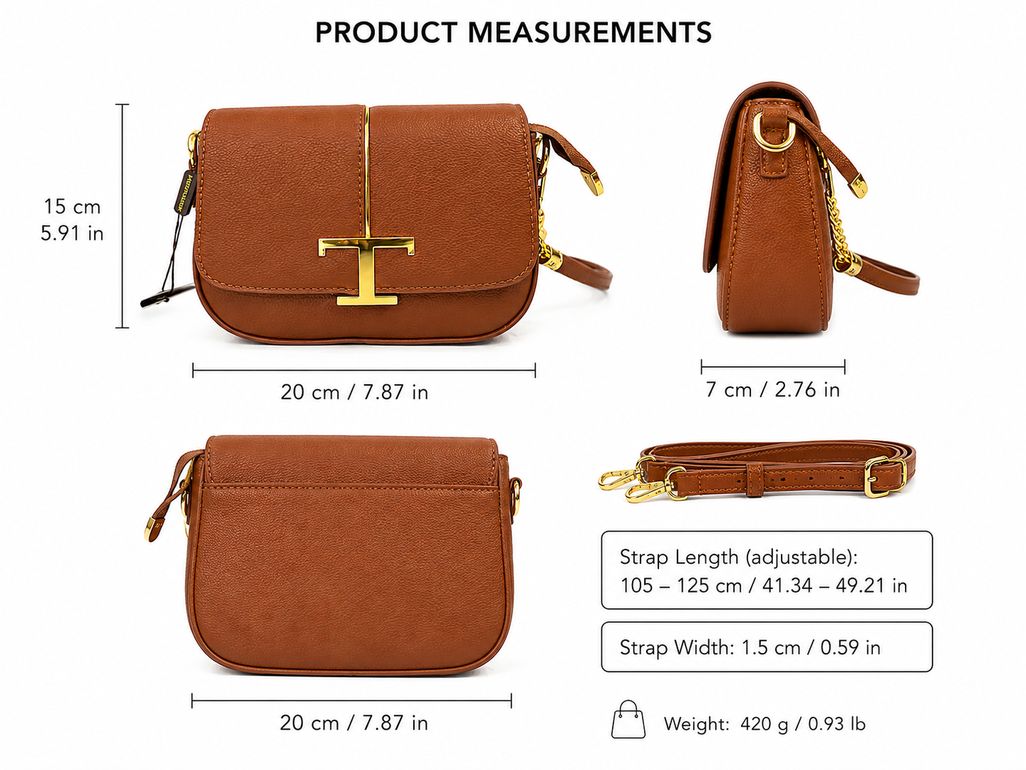 A Mini Saddle Crossbody Bag – Premium Textured Leather with Gold Hardware (Brown)
