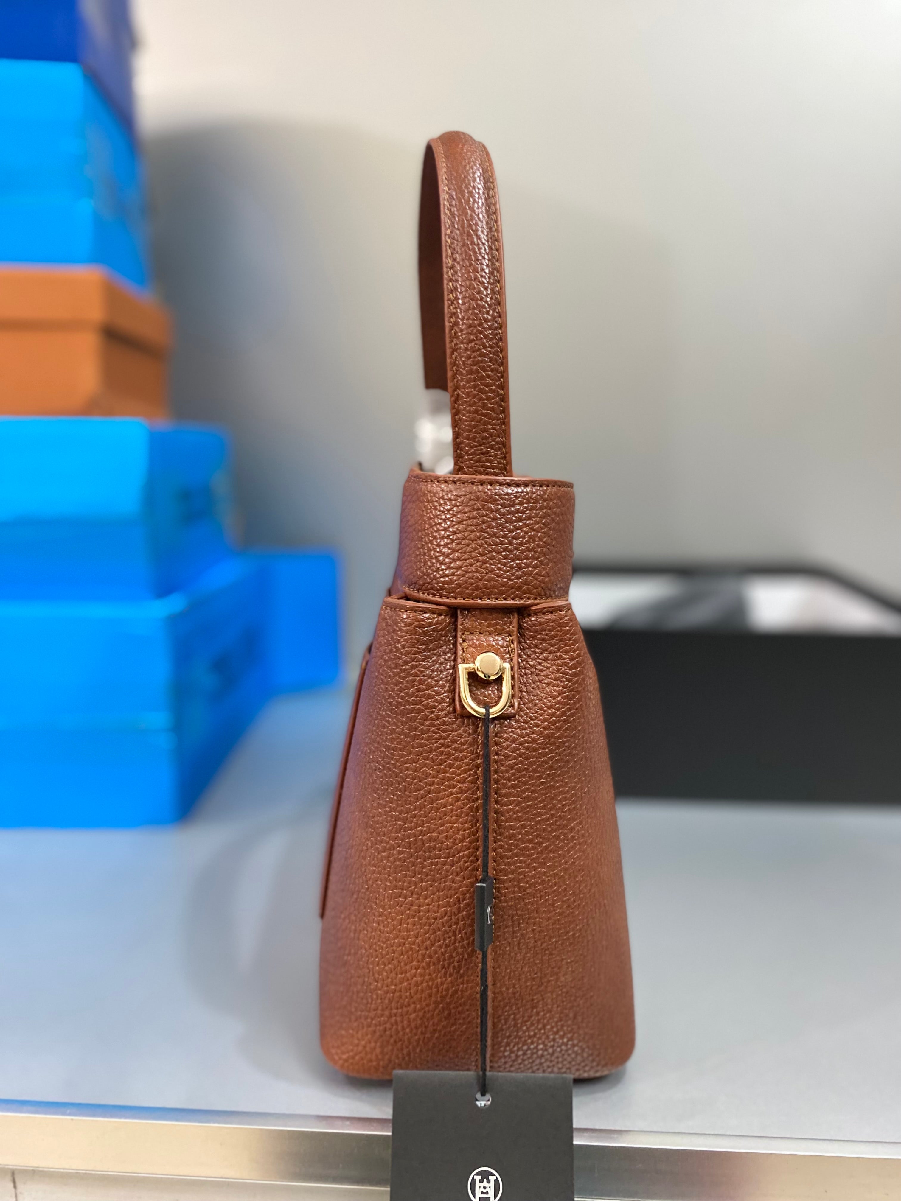 Elegant Textured Leather Top Handle Handbag