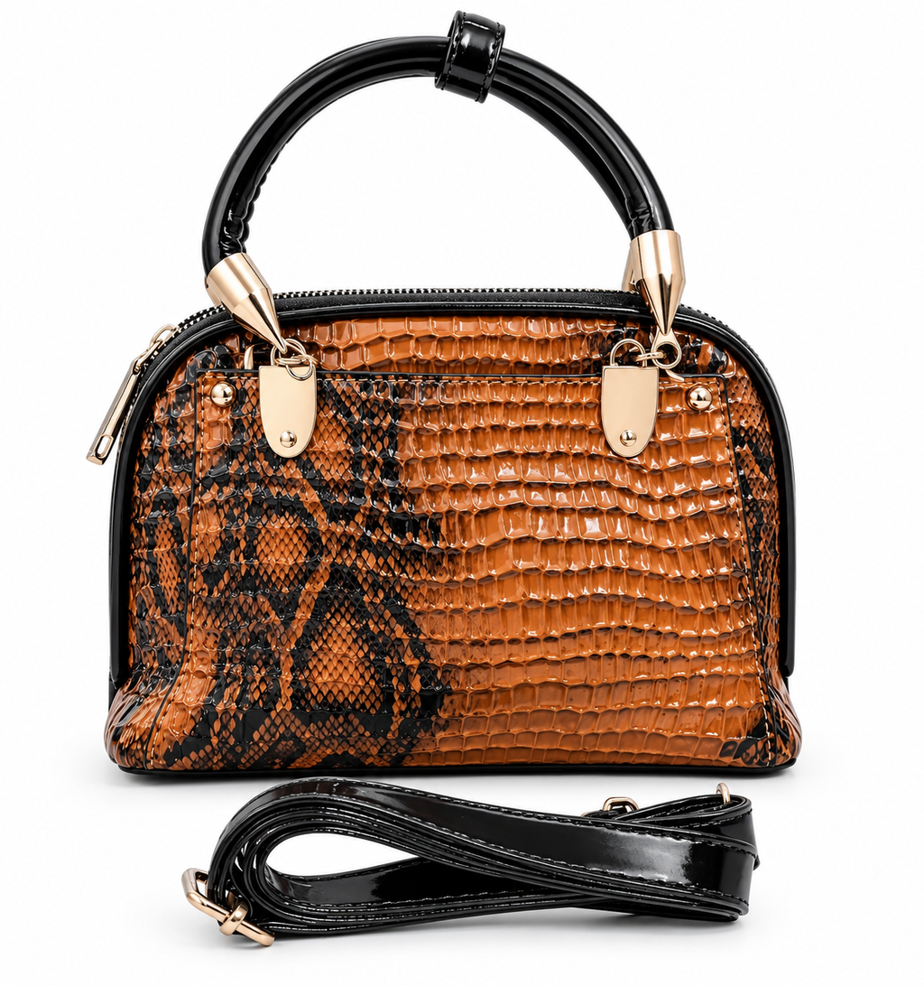 Crocodile Print Luxe Handbag with Gold Hardware