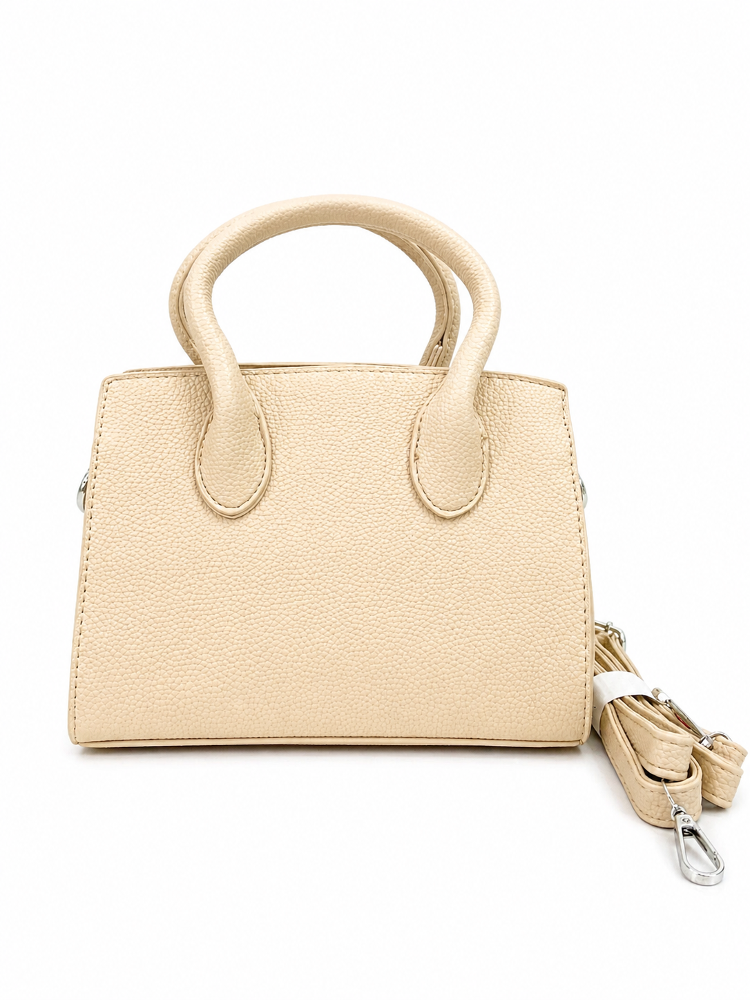 A Elegant Beige Textured Mini Handbag with Detachable Strap