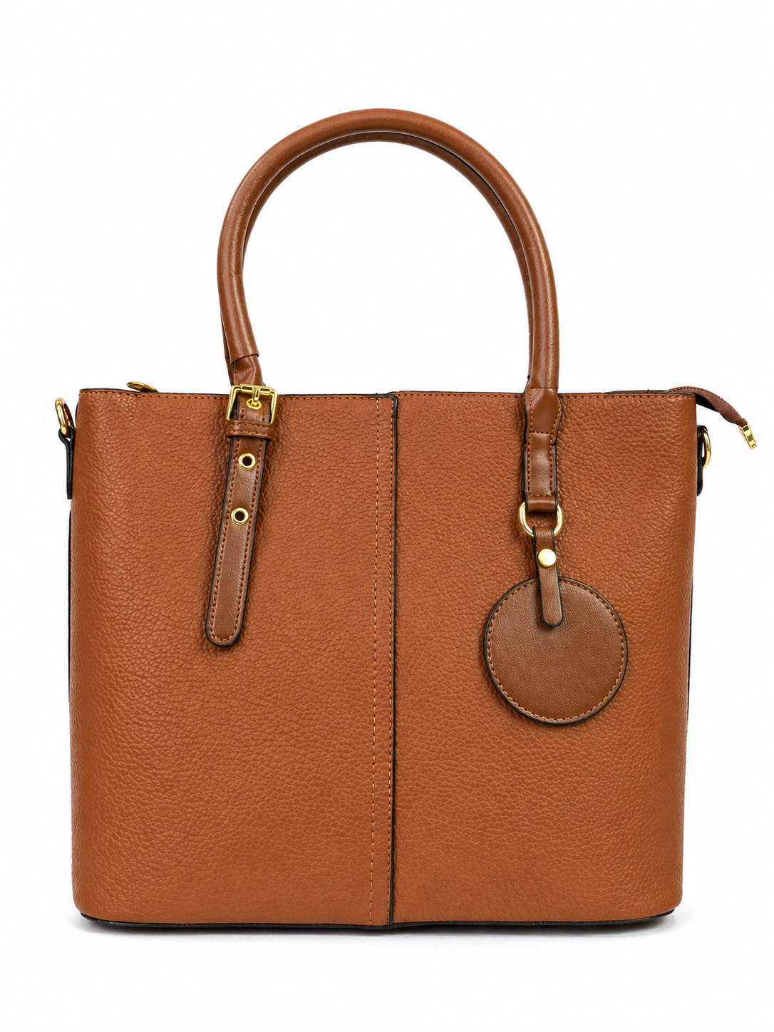 Premium Brown Pebbled Leather Tote Bag with Gold Hardware