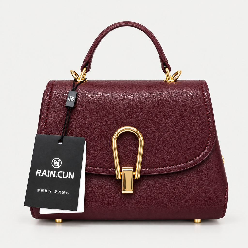 Elegant Burgundy Gold Lock Handbag