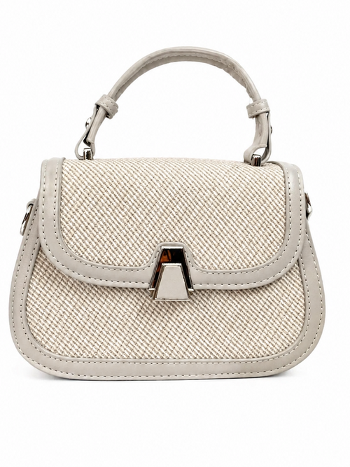 Beige Textured Mini Top Handle Bag with Adjustable Stra