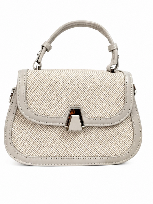 Beige Textured Mini Top Handle Bag with Adjustable Stra