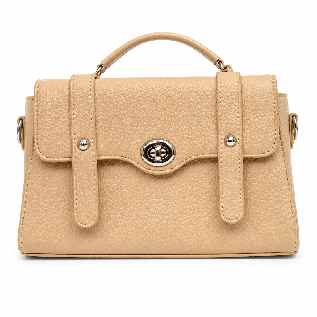 Elegant Beige Textured Top-Handle Handbag
