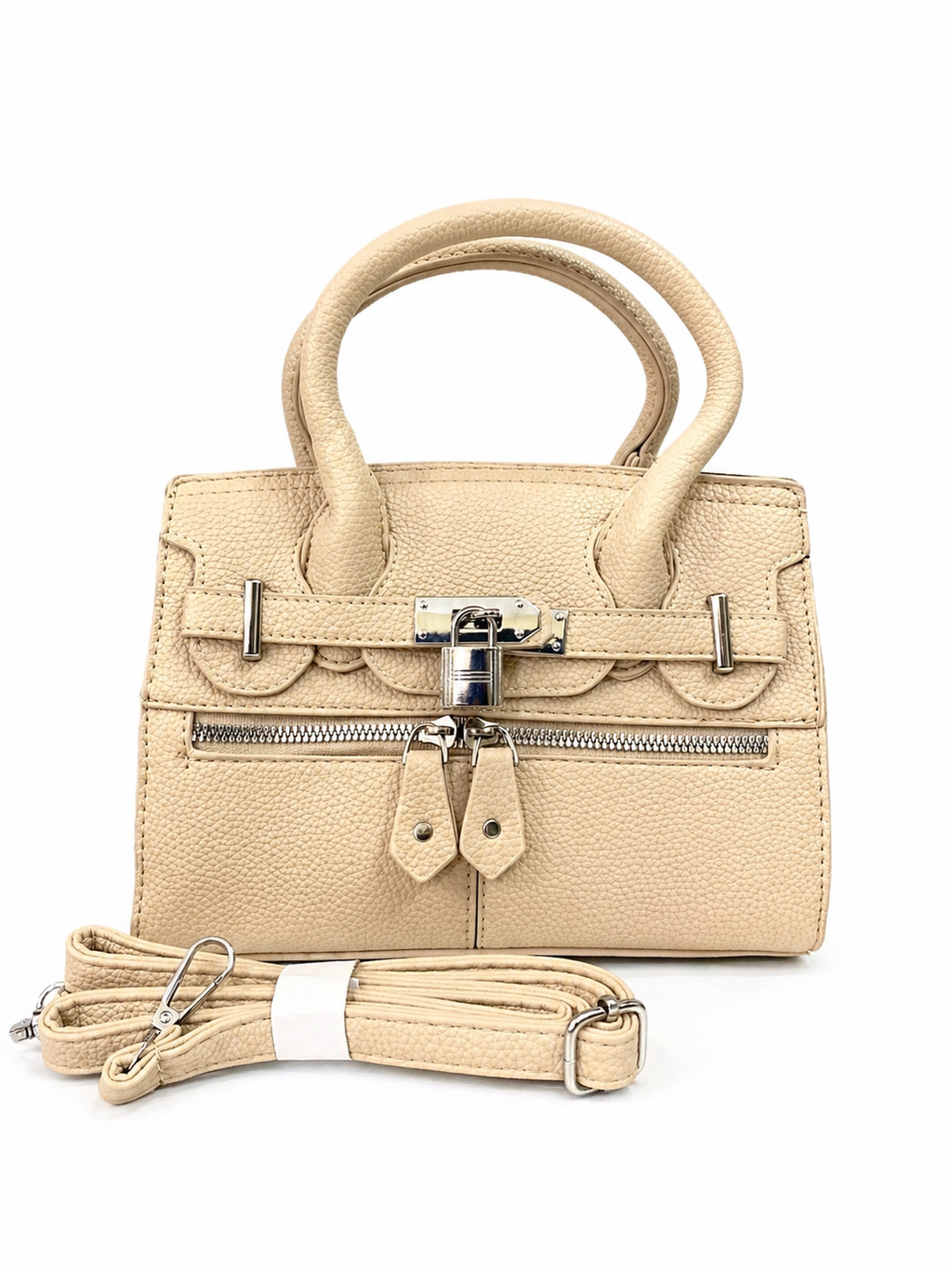 A Elegant Beige Textured Mini Handbag with Detachable Strap