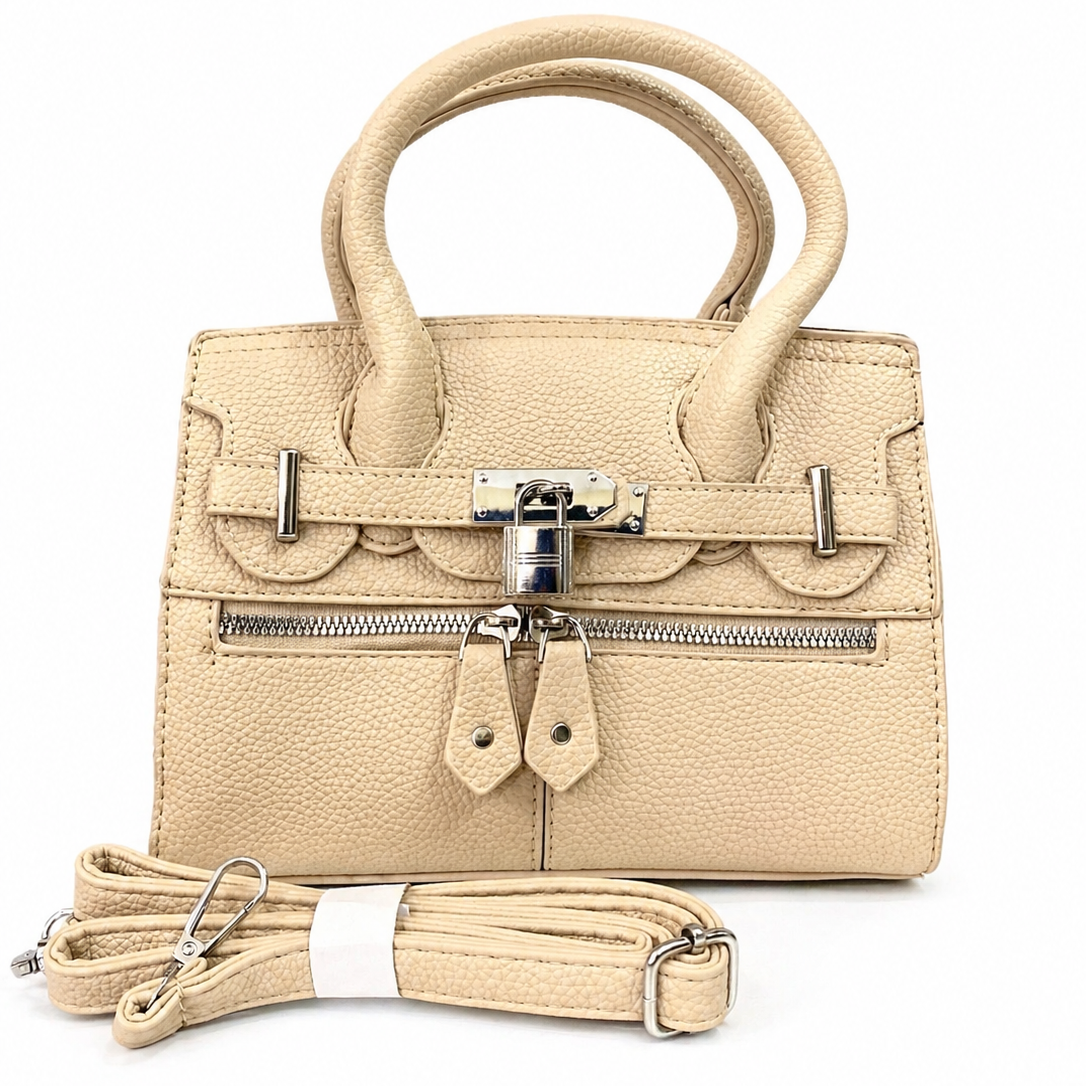 A Elegant Beige Textured Mini Handbag with Detachable Strap