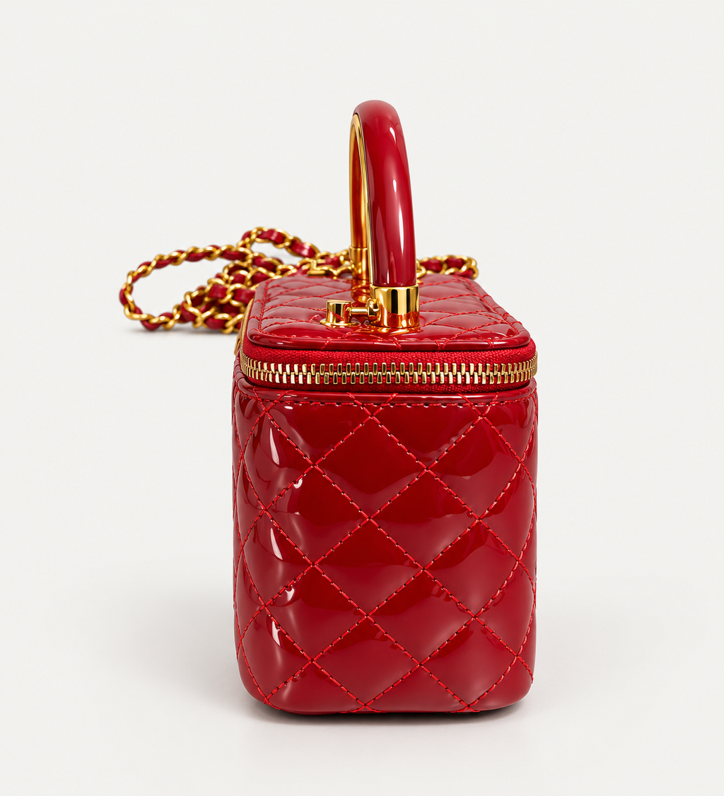 Luxury Red Quilted Mini Handbag with Gold Chain