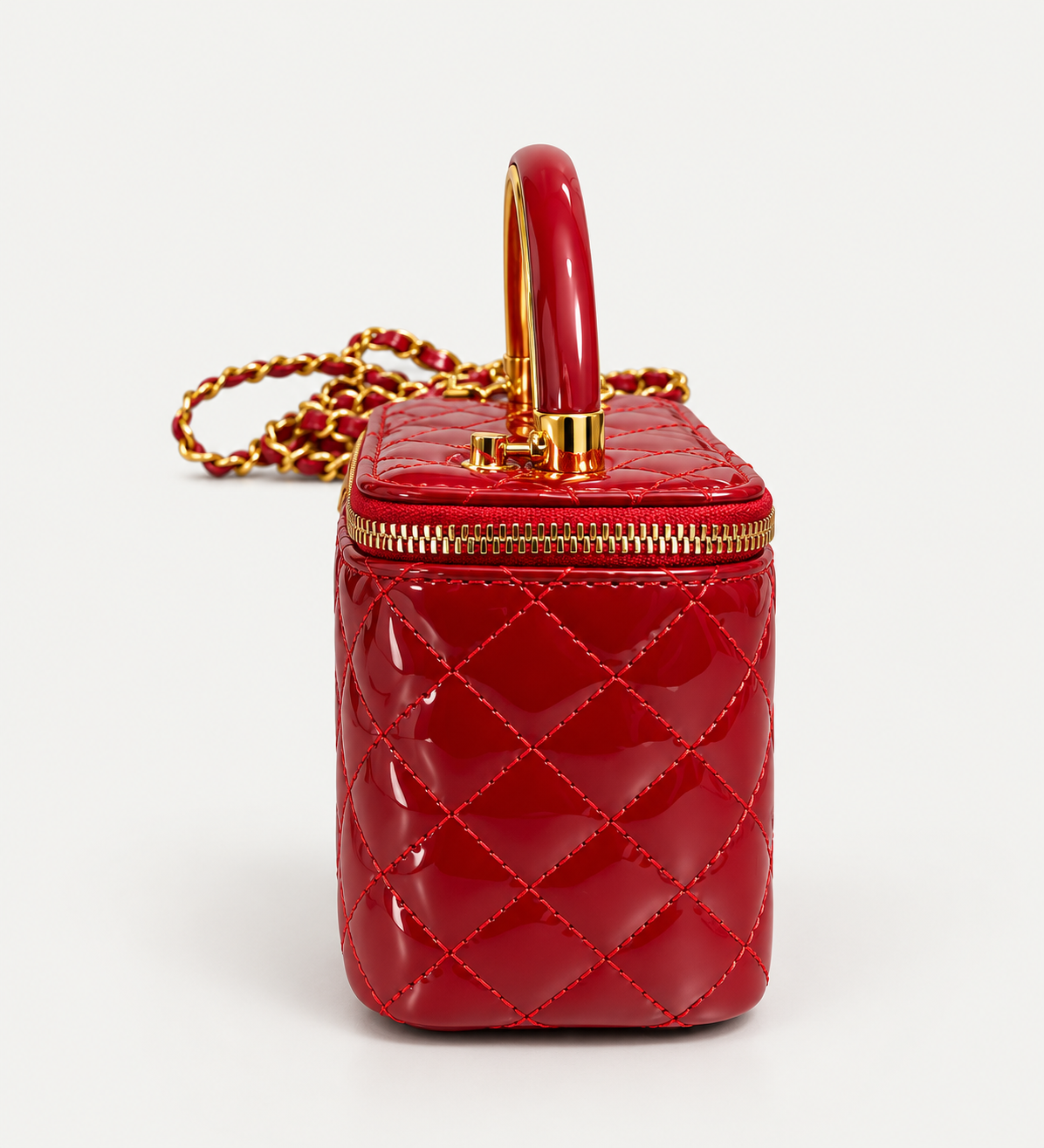Luxury Red Quilted Mini Handbag with Gold Chain