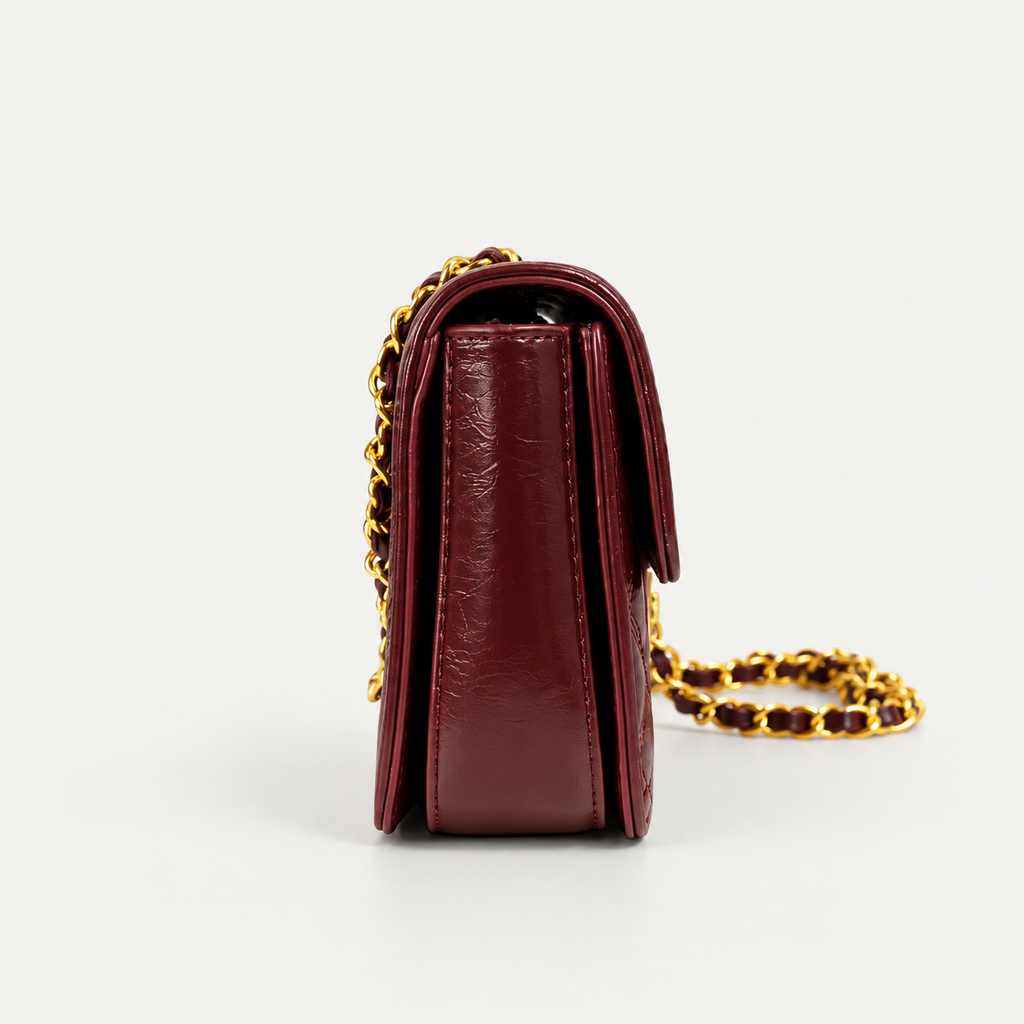 Burgundy Quilted Chain Shoulder Bag – Gold Hardware