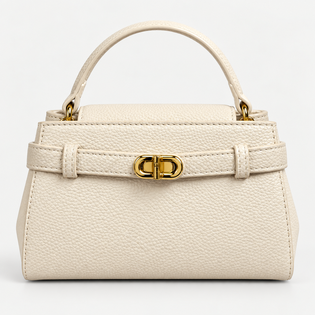 Elegant Cream Luxe Handbag With Golden Lock