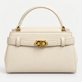 Elegant Cream Luxe Handbag With Golden Lock