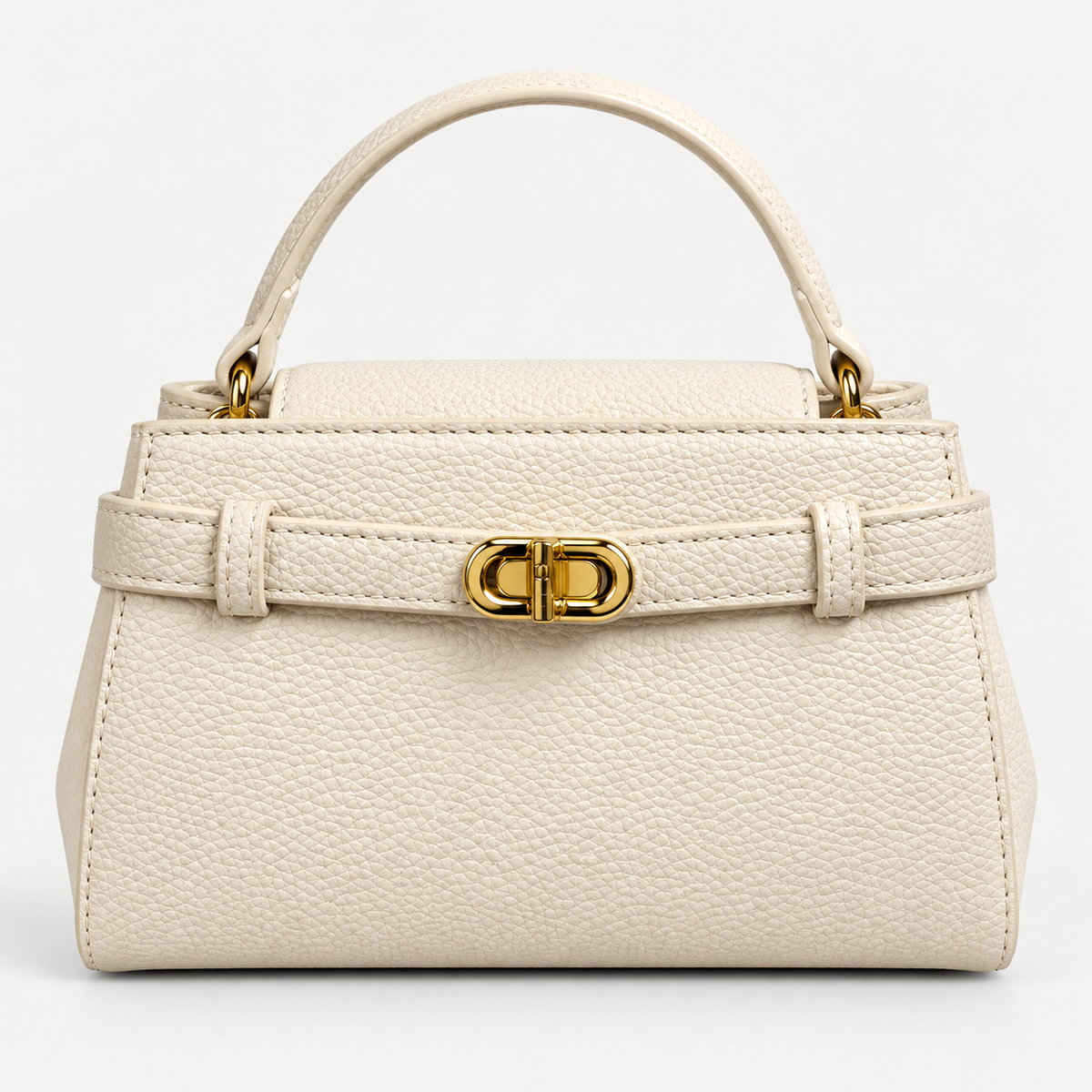 Elegant Cream Luxe Handbag With Golden Lock