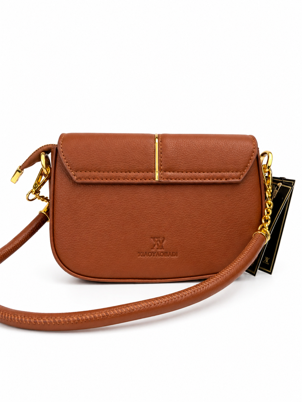 A Mini Saddle Crossbody Bag – Premium Textured Leather with Gold Hardware (Brown)