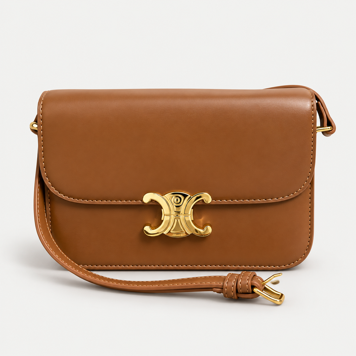 Premium Caramel Brown Leather Crossbody Bag