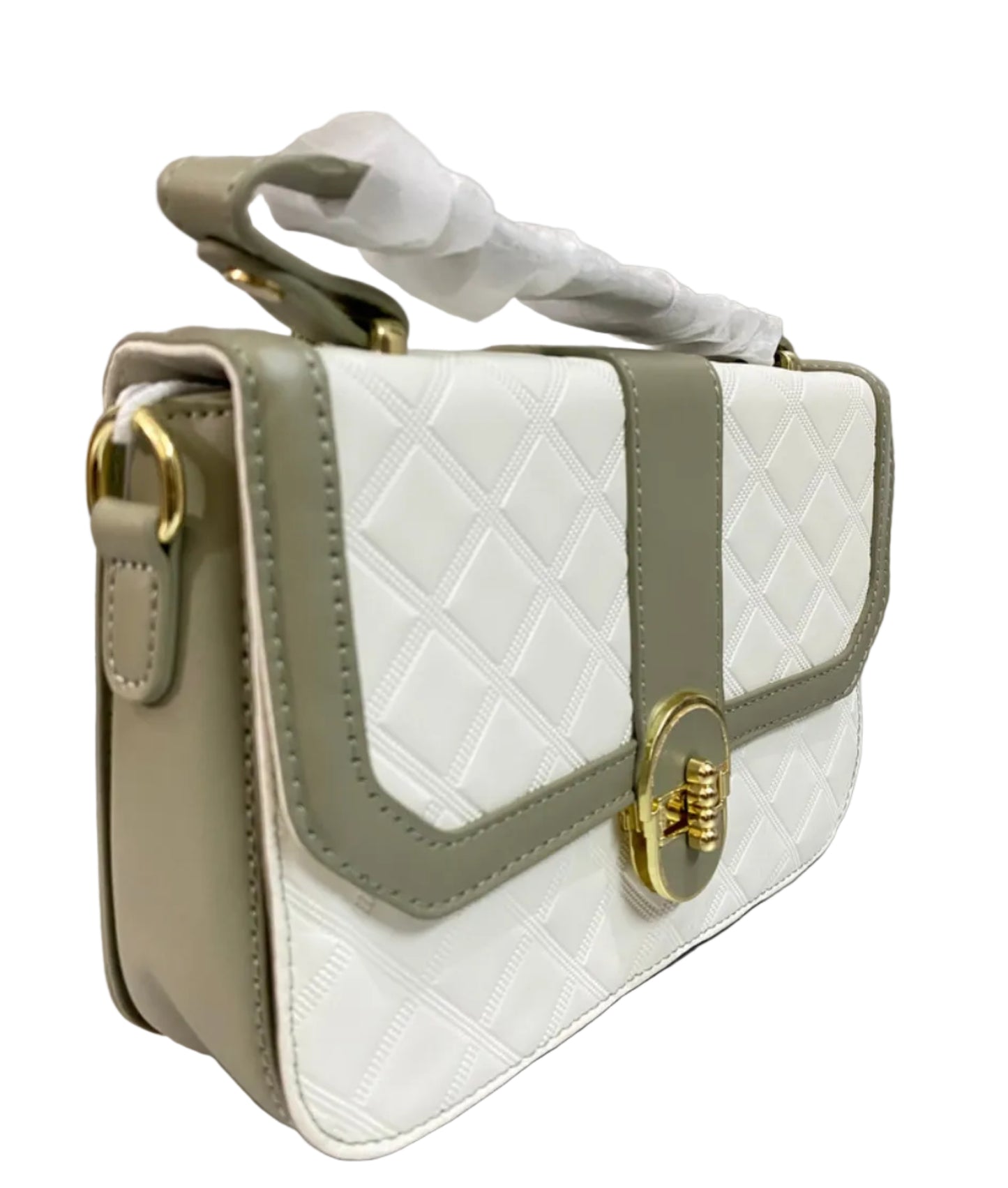 Elegant Green & White Women’s Handbag | Premium PU Leather Crossbody & Shoulder Bag