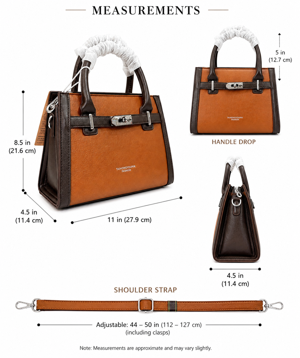 A Elegant Two-Tone Leather Handbag with Detachable Strap
