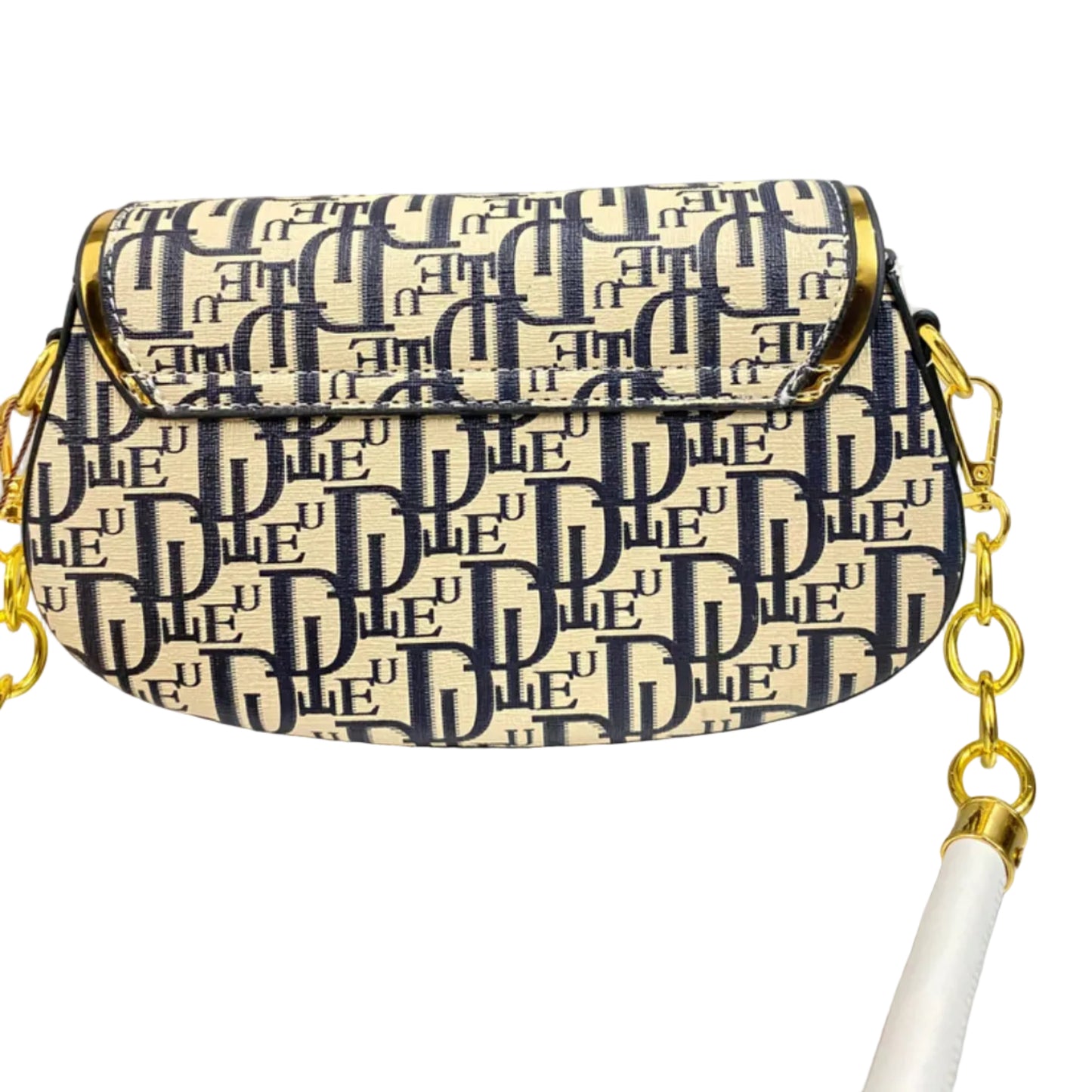 Luxury Monogram Saddle Crossbody Bag for Women – Premium Designer Style Shoulder Purse | Beige & Nav