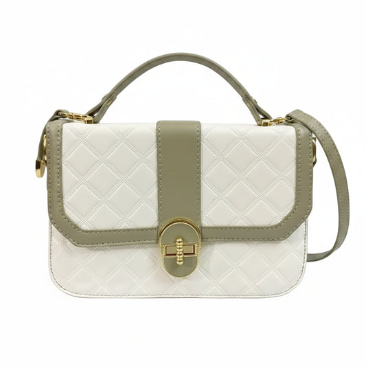 Elegant Green & White Women’s Handbag | Premium PU Leather Crossbody & Shoulder Bag