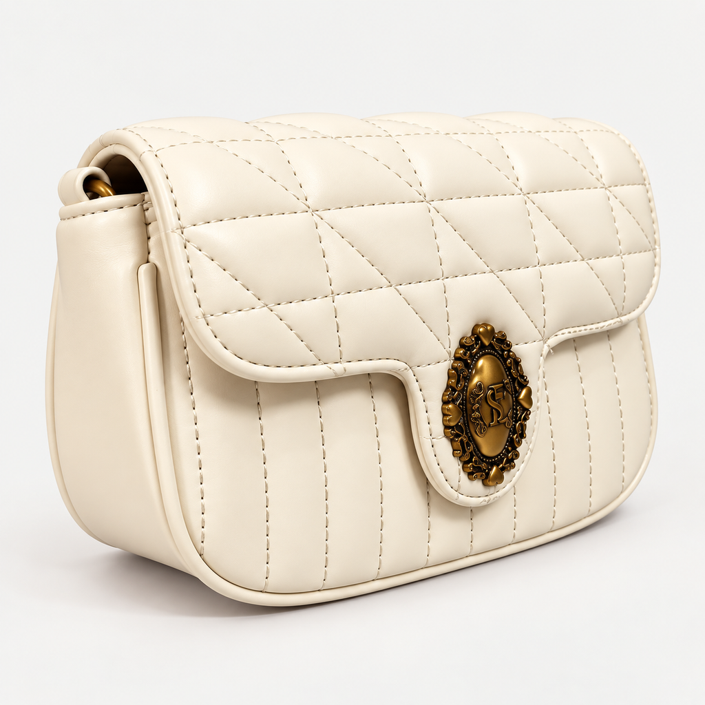 Elegant Ivory Quilted Bag with Gold Hardware