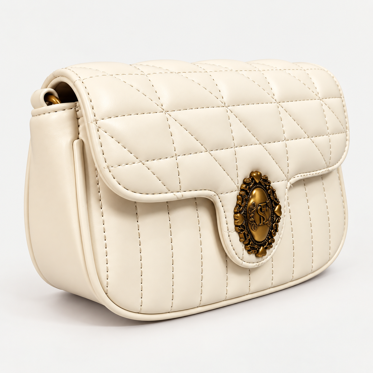 Elegant Ivory Quilted Bag with Gold Hardware
