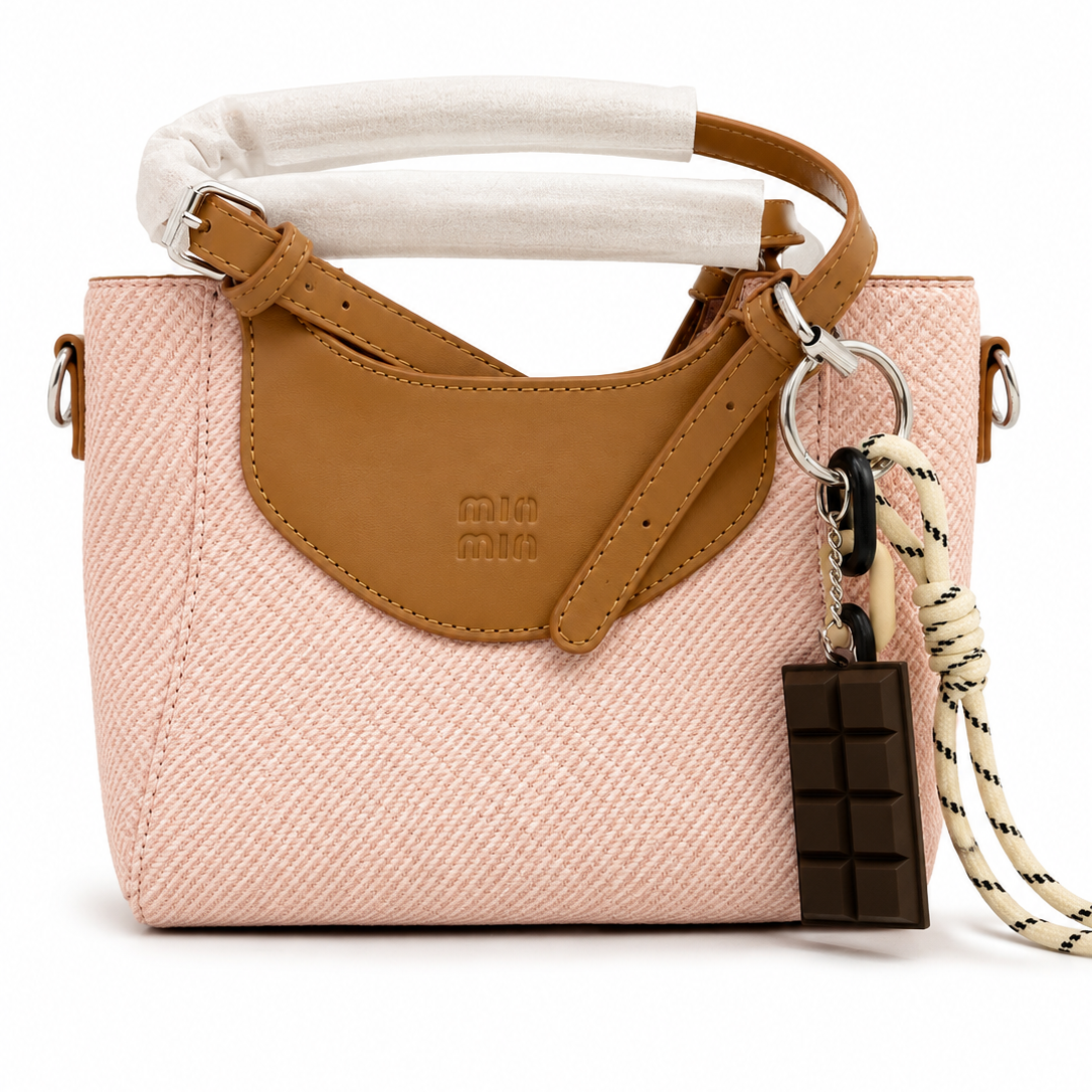 Elegant Pink Textured Tote crossbody Bag With Charm