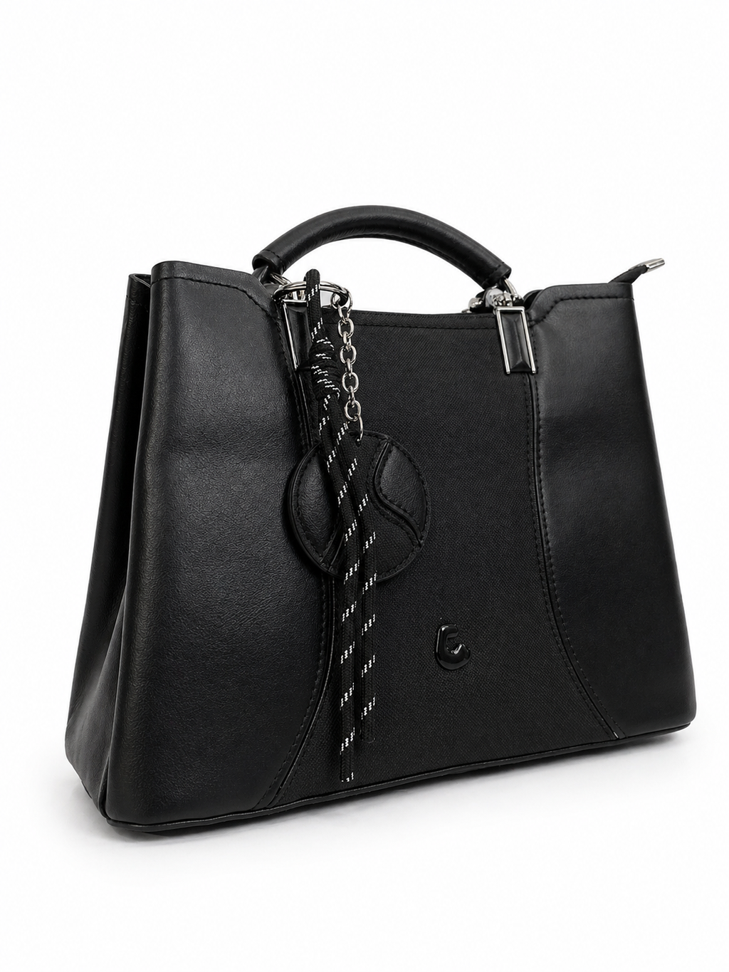 A Elegant Noir Structured Tote Bag – Premium Textured Leather with Chain Charm