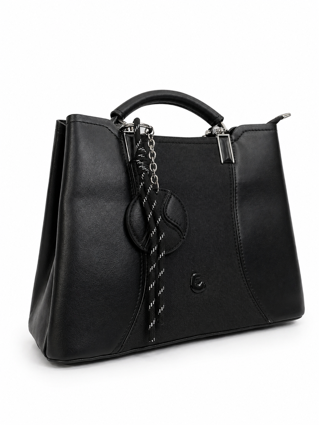 A Elegant Noir Structured Tote Bag – Premium Textured Leather with Chain Charm