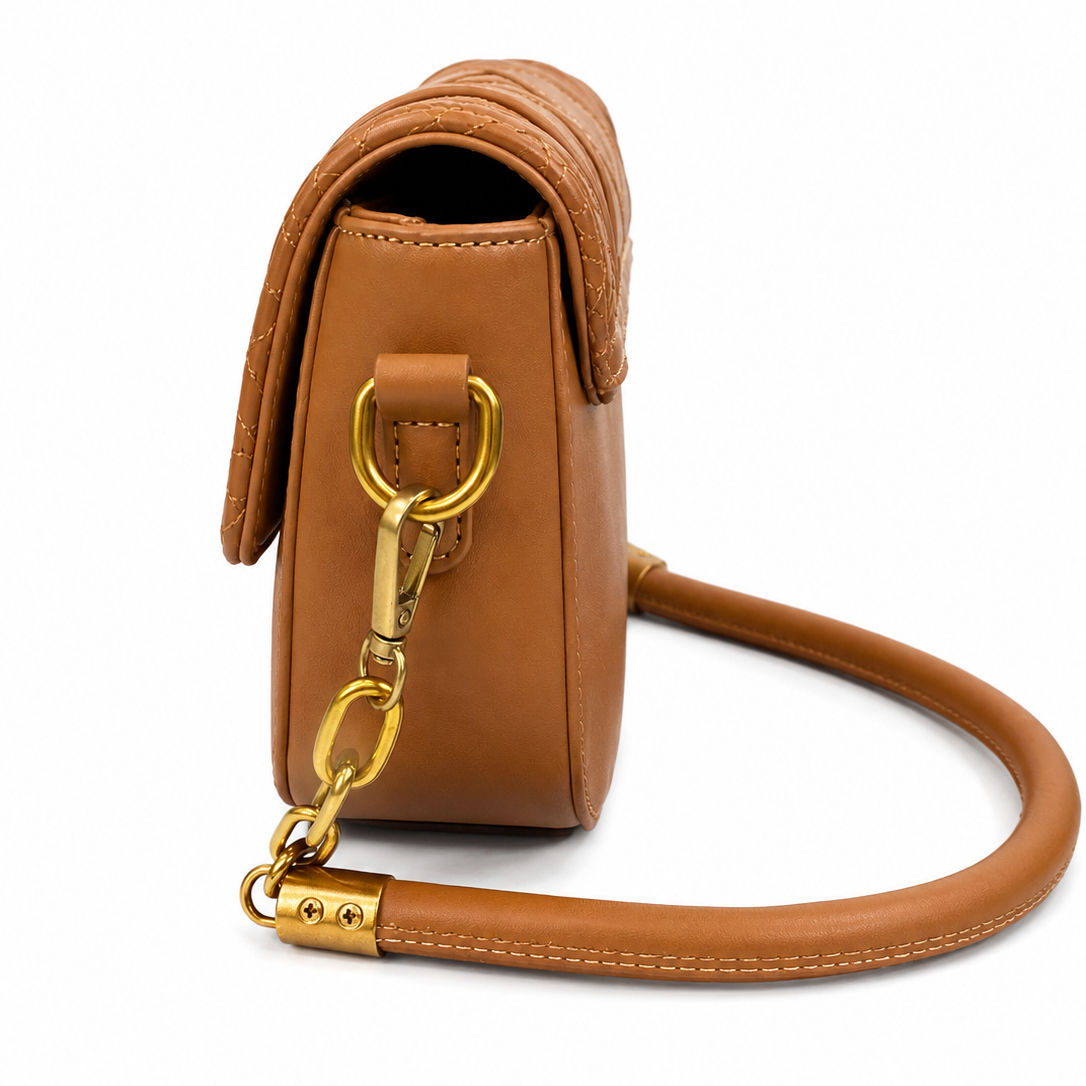 Caramel Quilted Crossbody Bag
