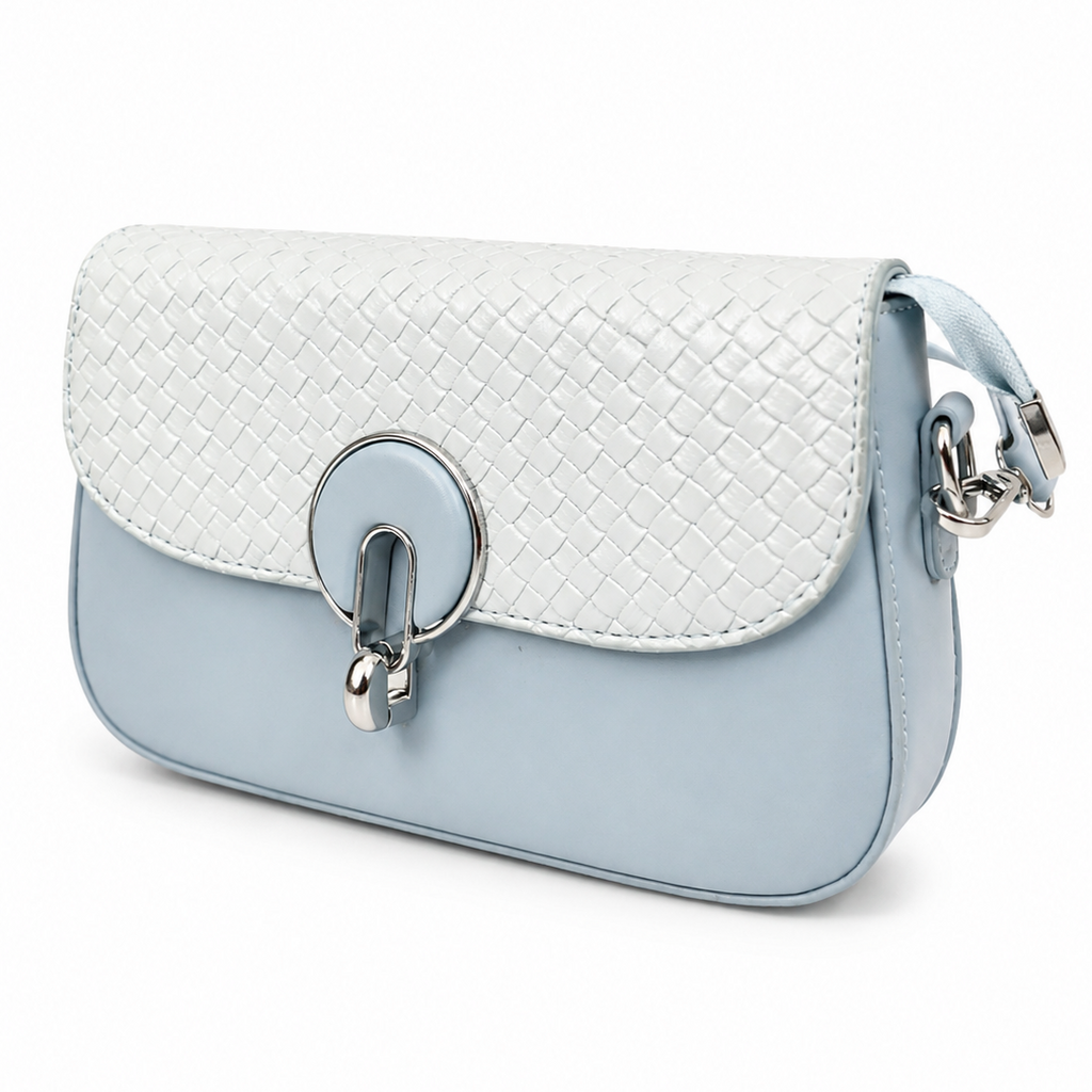Elegant Baby Blue Woven Flap Crossbody Bag